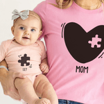 Personalized Heart Puzzle 100% Cotton Baby Bodysuit T-shirt Matching Outfit with Name and Title Mother's Day Birthday Gift for Newborn New Mom