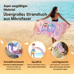 Personalisiertes Cartoon-Meerjungfrau-Strandtuch mit Namen und Initiale | Turnbeutel optional | Strand-Geburtstagsgeschenk für Mädchen