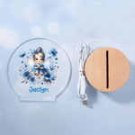 Personalized Birth Flower Fairy LED Night Light with Name and Wooden Base Room Decor Birthday Gift for Girls