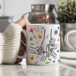 Gepersonaliseerde Keramische Mok met Naam Waterverfbloemen en 1 tot 9 Handjes Moederdag- en Verjaardagscadeau voor Mama en Oma