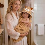 Personalisierte niedliche Tier bestickt Name Hooded Badetuch Sommer Pool Bad Wesentliche Baby Dusche Geburtstag Geschenk für Neugeborene Kinder