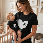 Personalized Heart Puzzle 100% Cotton Baby Bodysuit T-shirt Matching Outfit with Name and Title Mother's Day Birthday Gift for Newborn New Mom