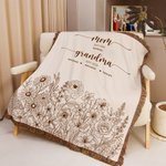 Personalised Hand-Painted Flowers Soft Tassel Throw Blanket with Names and Year Home Decor Mother's Day Birthday Gift for Mom Grandma