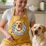 Personalized Cute Pet Photo Checkerboard Imitation Embroidery Effect Apron with Name Birthday Gift for Pet Lovers