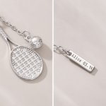 Personalisierte Zirkon Tennisschläger Halskette mit eingraviertem Text Exquisite Schmuck täglichen Gebrauch Geburtstag Tennisplatz Geschenk für Tennisliebhaber Spieler