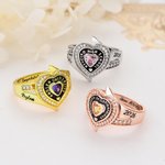 Bague personnalisée en Zircon Heart Birthstone avec nom gravé année et texte Anniversaire Graduation Gift for Graduates