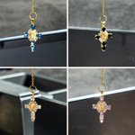 Personalized Cowboy Hat Zircon Initial Virgin Mary Cross Car Charm Rear View Mirror Decor Communion Baptism Religious Gift for Christians Drivers