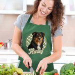 Personalized Cute Pet Photo Checkerboard Imitation Embroidery Effect Apron with Name Birthday Gift for Pet Lovers