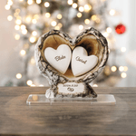 Personalised First Kiss Wood Texture Heart Pattern Acrylic Ornament with Name and Date Desk Decor Anniversary Birthday Gift for Couples