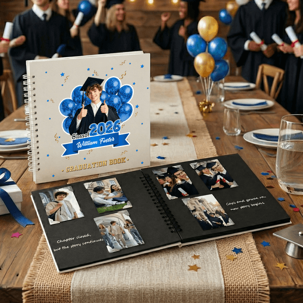 Personalisierte Klasse von 2026 Ballon Name und Jahr Foto Gästebuch mit Kugelschreiber und Aufkleber Graduierung Keepsake Geschenk für Absolventen