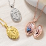 Personalised Baroque Floral Cross 2 Photos Locket Necklace Dainty Jewellery Baptism Birthday Mother's Day Gift for Mom Grandma