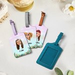 Personalized Face Photo Floral PU Leather Luggage Tag Passport Holder with Name Daily Use Birthday Travel Gift for Travel Lovers Friends Besties