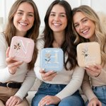 Personalised Mother of Pearl Effect Birth Flower PU Leather Jewellery Box with Name Mother's Day Birthday Wedding Gift for Mom Bridesmaid Woman