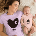 Personalized Heart Puzzle 100% Cotton Baby Bodysuit T-shirt Matching Outfit with Name and Title Mother's Day Birthday Gift for Newborn New Mom