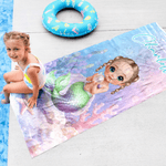 Personalized Cute Cartoon Mermaid Oversized Quick Dry Beach Towel with Name Summer Vacation Birthday Gift for Girls