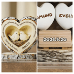 Personalised First Kiss Wood Texture Heart Pattern Acrylic Ornament with Name and Date Desk Decor Anniversary Birthday Gift for Couples