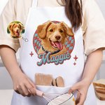Personalized Cute Pet Photo Checkerboard Imitation Embroidery Effect Apron with Name Birthday Gift for Pet Lovers