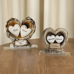 Personalised First Kiss Wood Texture Heart Pattern Acrylic Ornament with Name and Date Desk Decor Anniversary Birthday Gift for Couples