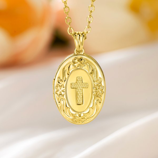 Personalised Baroque Floral Cross 2 Photos Locket Necklace Dainty Jewellery Baptism Birthday Mother's Day Gift for Mom Grandma