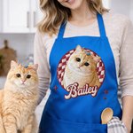 Personalized Cute Pet Photo Checkerboard Imitation Embroidery Effect Apron with Name Birthday Gift for Pet Lovers