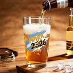 Personalized Colorful Splash Ink 2026 Soccer 16 oz Beer Glass with Name and Year Game Day Birthday Gift for Soccer Players Lovers