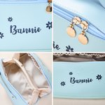 Personalised Name Flower Multi-Compartment PU Leather Makeup Bag with Name Travel Essentials Birthday Gift for Sisters Friends