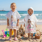 Gepersonaliseerd zeemeermin-karakter initiaal sneldrogend badlaken met capuchon en naam voor buitenactiviteiten strandfeest verjaardagscadeau voor meisjes familie