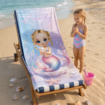 Personalized Cute Cartoon Mermaid Oversized Quick Dry Beach Towel with Name Summer Vacation Birthday Gift for Girls