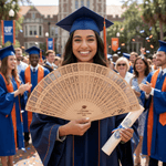 Personalized Vintage Hollowed Sandalwood Folding Fan with Name and Year Graduation Party Gift for Graduates