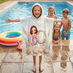 Gepersonaliseerd zeemeermin-karakter initiaal sneldrogend badlaken met capuchon en naam voor buitenactiviteiten strandfeest verjaardagscadeau voor meisjes familie