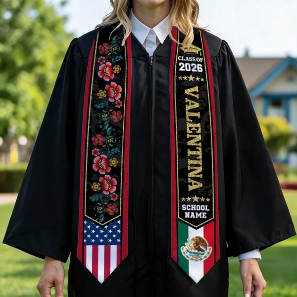 Personalised Mexican American Flag Graduation Stole with Name and Year Graduation Celebration Gift for Class of 2026 Graduates