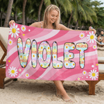 Personligt Daisy-namn Flerfärgade ränder Överdimensionerad snabbtorkande strandhandduk Strandfest Resa väsentlig födelsedagspresent till kvinna flicka syster