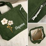 Bolso tote de pana personalizado con flor de nacimiento y nombre gran capacidad regalo de cumpleaños para mujer y amiga