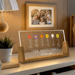 Personalised Birth Flower Rectanglar Acrylic LED Night Light with 1-12 Names Title Text and Wooden Base Mother's Day Gift for Mom Grandma