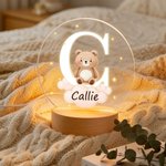 Personalised Fantasy Star Cloud Cute Forest Animal Initial Name LED Night Light with Wooden Base Nursery Decor Birthday Baby Shower Gift for Kids