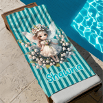 Personalized Birth Flower Fairy Oversized Quick-Dry Beach Towel with Name Beach Party Birthday Gift for Girl