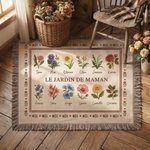 Couverture douce de style rétro personnalisée avec texte et 1-12 nom fleurs de naissance - Cadeau fête des Mères pour les femmes la famille