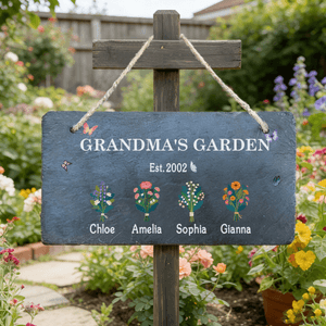 Personalized Birth Flower Natural Stone Slab Garden Sign with 1-8 Names Garden Decor Mother's Day Birthday Gift for Grandma Mom