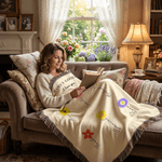 Personalized Birth Flower Soft Throw Blanket with Tassels and Name Home Decor Mother's Day Birthday Gift for Mom Grandma