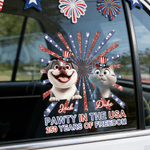 Personalized Pawty in the USA 250 Years of Freedom Cartoon Pet Car Decal Sticker with Name Car Window Decor Daily Use New Car Gift for Pet Lover