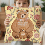 Personalized Imitation Embroidery Effect Flower Cute Mom-Baby Bear Soft Throw Pillow Cover with Names Room Decor Mother's Day Gift for Mom
