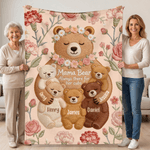 Personalized Imitation Embroidery Effect 1-5 Mom-Child Bear Hug Soft Throw Blanket with Name Home Decor Mother's Day Birthday Gift for Mom Grandma