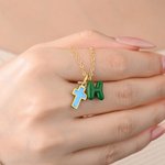 Personalized Multicolour Enamel Bubble Initial Cross Necklace Religious Jewellery Birthday Baptism Mother's Day Gift for Women Christians