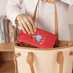 Personalised Cartoon Girl Birth Flower PU Leather Vintage Woman Wallet with Wrist Strap and Name Birthday Mother's Day Gift for Mom Sister