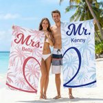 Personalized Palm Half Heart Quick Dry Soft Oversized Beach Towel with Name Summer Pool Beach Party Birthday Gift for Couple
