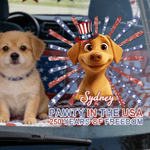 Personalized Pawty in the USA 250 Years of Freedom Cartoon Pet Car Decal Sticker with Name Car Window Decor Daily Use New Car Gift for Pet Lover