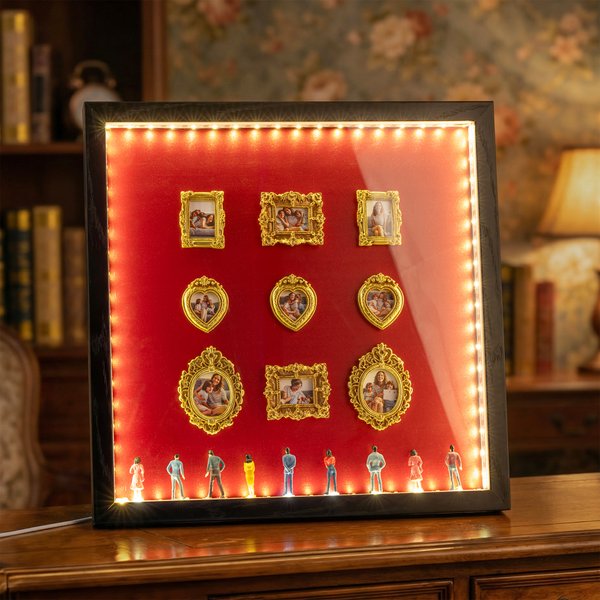 Personalized 3-12 Photos American Museum Photo Frame with Light Strip Study Room Decor Birthday Gift for Friends Family