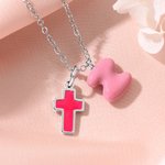 Personalized Multicolour Enamel Bubble Initial Cross Necklace Religious Jewellery Birthday Baptism Mother's Day Gift for Women Christians