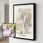 Personalized Watercolour Photo Framed Canvas Print with Date and Text Home Decor Valentine's Day Anniversary Gift for Couples Newlyweds