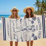 Personalised Hand-Drawn Style Photo Palm Quick Dry Soft Oversized Beach Towel with Names Summer Holiday Beach Party Birthday Gift for Women Besties
